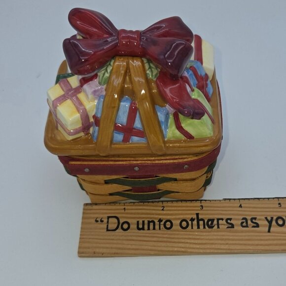 Longaberger Hand-Painted Ceramic Basket With Gift Design & Box - Picture 10 of 11